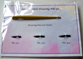 Joseph Gillott 3 Pointed Dip Pen Nibs and Holder Set 1